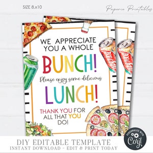 EDITABLE Lunch Appreciation Sign, Lunch Teacher Appreciation Sign ...