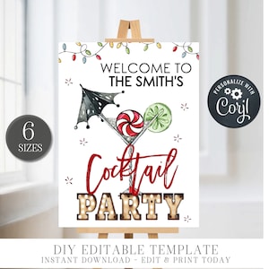 Editable Christmas Cocktail Party Welcome Poster, Christmas Welcome Sign, Holiday Welcome Sign, Christmas Sign - DIY with Corjl - #CP02 (2)