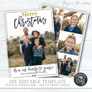 EDITABLE Christmas Photo Card, Merry Christmas Photo Card, Christmas Photo Card Template, 1, 5, 6 or 7 Photos, DIY Edit with Corjl #CC47(2)
