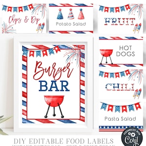 EDITABLE 4th of July Food Labels, 4th of July Party Decorations, 4th of July Birthday Party Food Labels, DIY Corjl #BP89 #BP91 #BP92 #BP94