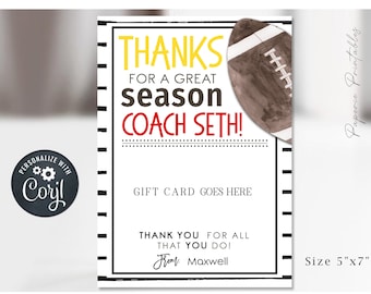 Editable Football Coach Gift Card Holder: Appreciation Gift (DIY Corjl)