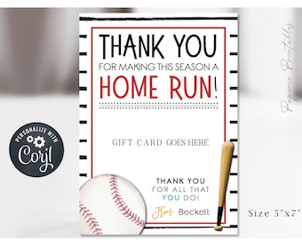 Editable Baseball Coach Gift Card Holder: Printable Appreciation (DIY w/Corjl)