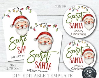 Editable Christmas Gift Tags - Secret Santa Christmas Gift Tags - Secret Santa Label - DIY Santa Gift Tags - Printable-Edit with Corjl-#CT14