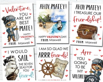 Editable Pirate Valentine Cards: DIY School Valentine Tags (Digital Download)