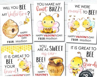Editable Bee Valentine Cards: School Valentine Tags (DIY Corjl - VT99)