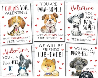 EDITABLE Puppy Valentine Cards, Dog Valentine Cards, School Valentine Tags, Printable Valentines, Puppy Printables, DIY with Corjl - #VT87