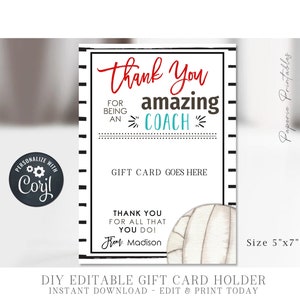 EDITABLE Volleyball Coach Appreciation Gift Card Holder, Coach Appreciation Gift, Amazing Coach Gift Printable, Corjl - DIY with Corjl #CO11