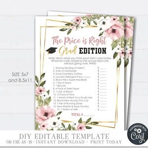 Editable Graduation Party Games, Price is Right Graduation Edition, Price is Right Game Cards, Graduation Price is Right - DIY Corjl - #GP21