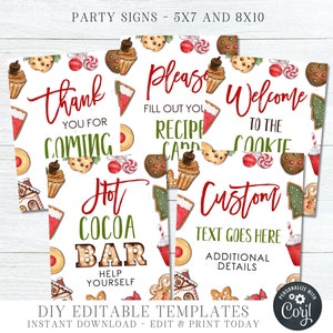 Editable Christmas Cookie Party Decorations, Cookie Party Sign, Christmas Party Decorations, Christmas Printables - DIY Corjl - #CP58 #CP59