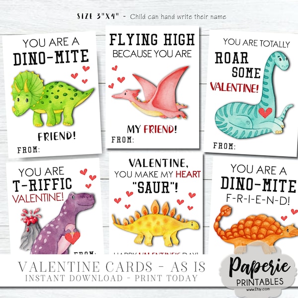 Dinosaur Valentine Tags, Kids Valentine Cards, School Valentines, T-RIFFIC Valentine Printable - AS-IS Tags - Instant Download - #VT33