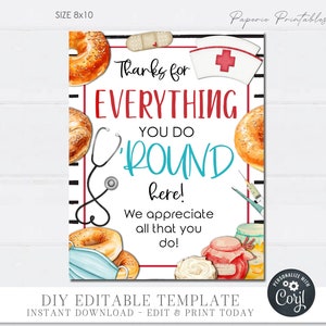Bagel Nurse Appreciation Sign: Editable Breakfast Decor (Digital Download)