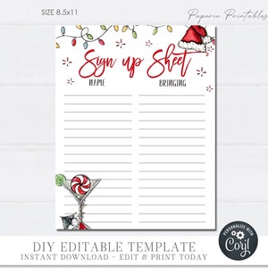 Editable Christmas Potluck Sign Up Sheet, Potluck Sign Up Sheet, Work Potluck Sign Up, Neighborhood Potluck Form, DIY with Corjl - #CP02