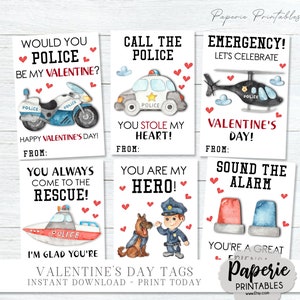 Polizei Valentinskarten, Kinder Valentinskarte, Polizei Valentinskarte, Schule Valentinskarten, Polizeikarten, AS-IS Tags - Instant Download - #VT79