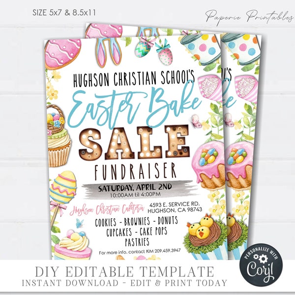 EDITABLE Easter Bake Sale Flyer,  Printable Easter Event Flyer, Easter Sale Flyer, Community Easter Bake Sale Fundraiser - DIY Corjl #EAF09