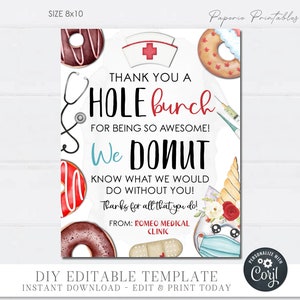Donut Nurse Appreciation Sign: Editable Thank You Gift (Digital Download)