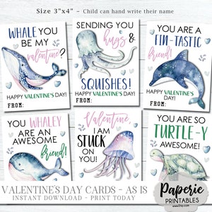 OZEAN Valentine Tags, Kinder Valentine Karten, Valentinstag Karten, Valentine Printables, AS-IS Tags - Instant Download - #VT100