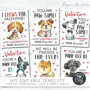 EDITABLE Puppy Valentine Cards, Dog Valentine Cards, School Valentine Tags, Printable Valentines, Puppy Printables, DIY with Corjl - #VT87