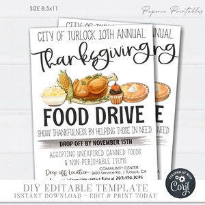 Editable Thanksgiving Food Drive Flyer: Community Event (DIY Corjl Template) #TG43
