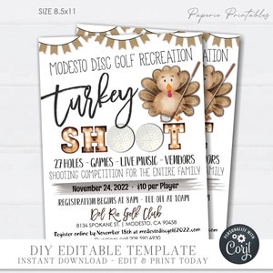 EDITABLE Turkey Shoot Fundraiser, Thanksgiving Golf Shoot Flyer, Thanksgiving Shoot Printable, Digital Shooting Flyer, DIY with Corjl #TG46
