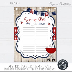 BBQ Potluck Sign-Up Sheet: Editable Picnic Form (DIY Digital Download) #COP12