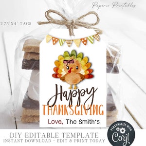 Editable Happy Thanksgiving Gift Tags - Thankful for You Gift Tags - Happy Thanksgiving Printable Tag - Edit with Corjl - #TG Tag - 08