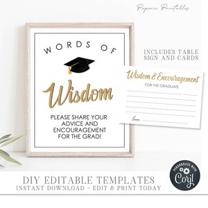Editable Graduation Advice Cards: Words of Wisdom (Digital Download)