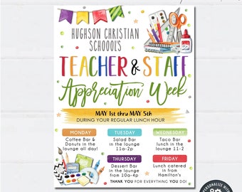 Editable Teacher Appreciation Week Flyer: School Staff Events (DIY Corjl) #TAF02