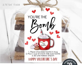 Editable Valentine Hot Chocolate Bomb Gift Tag (DIY Corjl Template)