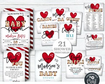 EDITABLE Valentine's Day Baby Shower Bundle - Valentine Baby Sprinkle - Invitation, Diaper Raffle, Books for Baby - DIY with Corjl - #BS12