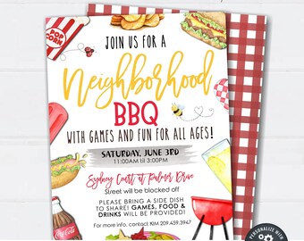 Editable Neighborhood BBQ Invitation: Cookout Party (Digital Download) #FLYR14