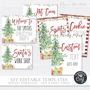 EDITABLE Christmas Party Signs BUNDLE, Christmas Signs, Hot Cocoa Sign, Santa Signs, Christmas Decorations, DIY with Corjl - #CF52 #CP93
