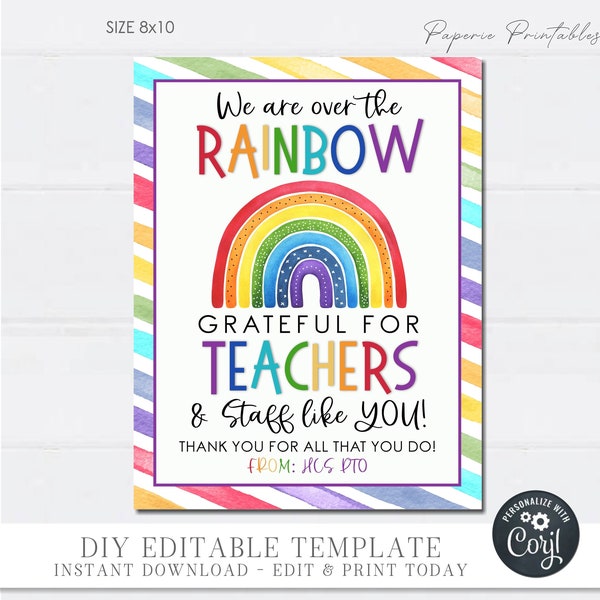 EDITABLE Teacher and Staff Appreciation Sign, Rainbow Thank You for all that YOU do Sign, Teacher Appreciation Sign, DiY Corjl #TAS23 (2)