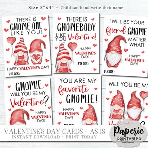 Tarjetas de San Valentín de gnomos, tarjetas de San Valentín para niños, gnomos de San Valentín imprimibles, San Valentín de escuela imprimible, TAL CUAL, DIY - Descarga instantánea, #VT67