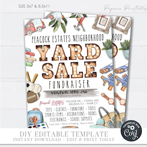 EDITABLE Yard Sale Flyer, Garage Sale Flyer, Rummage Sale Flyer, Yard SaleTemplate Printable, Garage Sale Template - DIY with Corjl - #GSF01