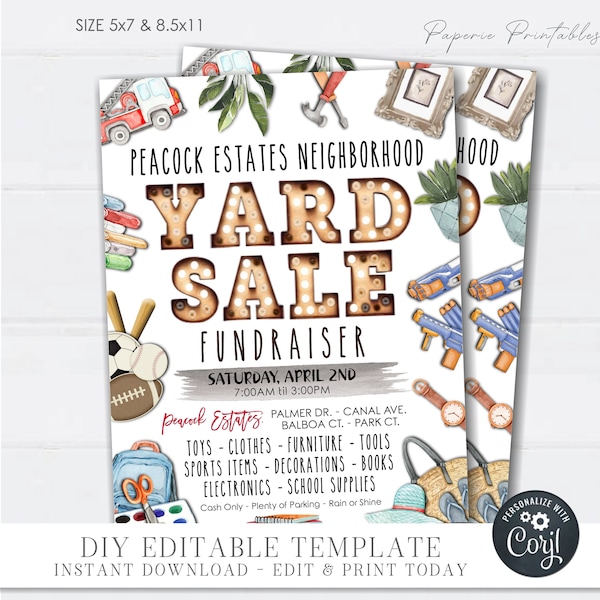 EDITABLE Yard Sale Flyer, Garage Sale Flyer, Rummage Sale Flyer, Yard SaleTemplate Printable, Garage Sale Template - DIY with Corjl - #GSF01