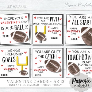 Valentine Cards for Kids, Kids Valentine Cards, Football Valentine Cards, Printable School Valentine, AS-IS, Instant Download, #VT43 (6)