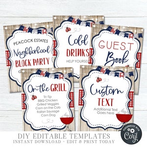 Editable BBQ Party Signs: Backyard, Company, Neighborhood (DIY Corjl) #COP01 #COP05 #COP12