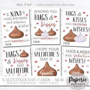 Hugs & Kisses Valentine Cards, Kids Valentine Cards, Valentine Printable, Printable School Valentines, AS-IS, DIY - Instant Download, #VT63