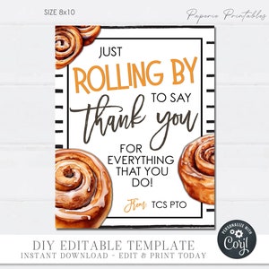 Cinnamon Rolls Teacher Appreciation Sign: Editable Thank You (Digital Download)