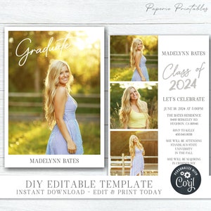 EDITABLE Graduation Party Invitation 2024, Class of 2024 Graduation Ceremony Invitation, Color Match School Colors, Script - DIY - #GP41