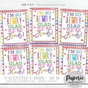 Gummy Bear Valentine Tags, Kids Valentine Tags, I'm So Beary Glad We're Friends, Valentine Cards - AS-IS Tags - Instant Download - #VT38