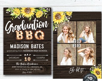 Sunflower Graduation BBQ Invitation Template: Editable Corjl DIY (Digital) #GP43