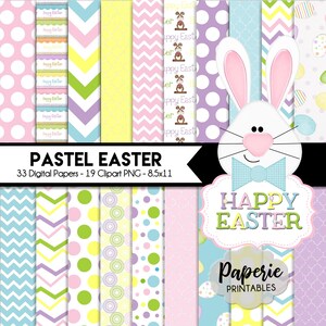 Easter Digital Paper Pack: Pastel Patterns, Scrapbooking (8.5x11) (Digital Download)