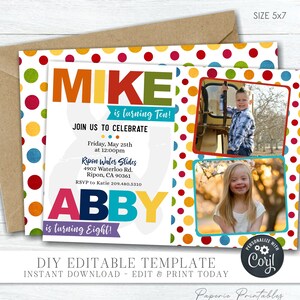 EDITABLE Joint Birthday Invitation, Siblings Birthday Invitation, Double Birthday Invite, Birthday Invitation, DIY w/Corjl #BP52 (3)