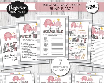 Girl Elephant Baby Shower Games Bundle (Digital Download)