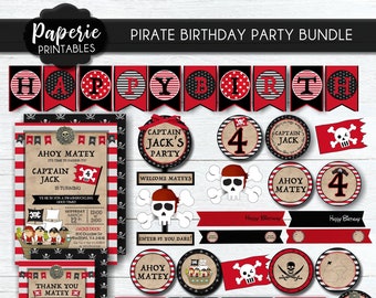 Pirate Birthday Party Bundle -Pirate Birthday Invitation - Ahoy Matey Birthday Party - Pirate Birthday Bundle Pack - Pirate Party Decoration