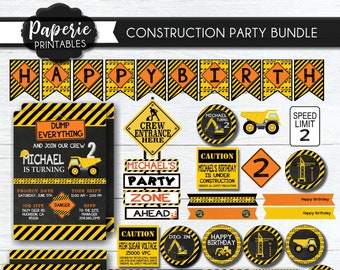 Construction Birthday Party BUNDLE - Construction Birthday Invitation - Dump Truck Birthday Invitation - Siblings Construction Invite- #BP11