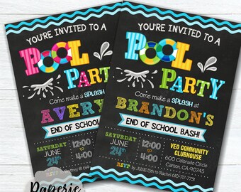 End of School Pool Party Invitation - End of School Pool Party - Girl Pool Party Birthday Invitation - Boy Pool Party Invitation - #SO22