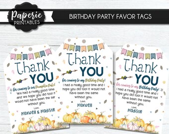 Pumpkin Birthday Party Favor Tags  - Fall Birthday Party Favor Tags - Girl Fall Party Favor Tags - Boy Fall Birthday Party Favor Tags- #BP01