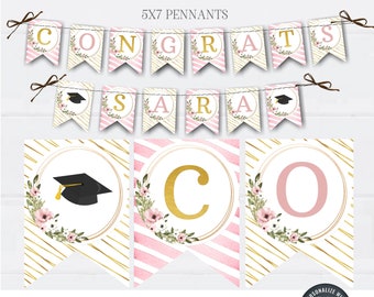 EDITABLE Graduation Congratulations Banner, Graduation Pennant Banner, Graduation Decorations, 2022, Size 5"x7" - Edit with Corjl - #GP21